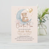 We zijn over het Moon Teddy Bear Baby shower Kaart (Staand voorkant)