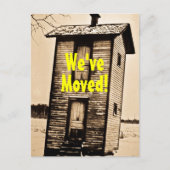 We zijn verhuisd! 2 verdiepingen tellend bijgebou aankondigingskaart (Voorkant)