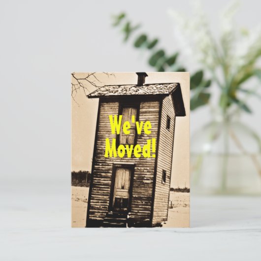 We zijn verhuisd! 2 verdiepingen tellend bijgebou aankondigingskaart (Staand voorkant)