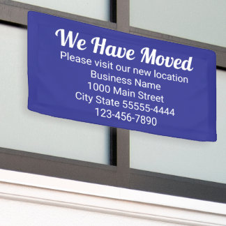 We zijn verhuisd, bezoek onze nieuwe locatie blauw spandoek
