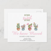 We zijn verhuisd, cactus, thuis lief thuis aankondigingskaart (Voorkant / Achterkant)