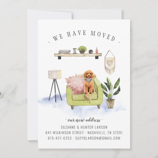 We Zijn Verhuisd | Cavapoo Boho Verhuisbericht Aankondiging (Voorkant)