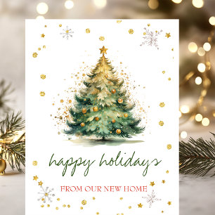We zijn verhuisd, Kerstboom Goud Aankondigingskaart