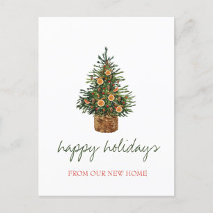 We zijn verhuisd,Kerstboom Oranje Vakantie Aankondigingskaart