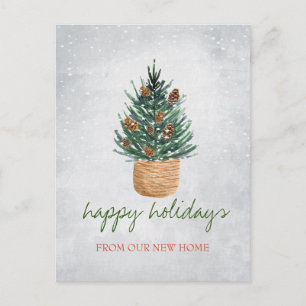 We Zijn Verhuisd,Kerstboom,Pijnboom Kegels, Sneeuw Aankondigingskaart
