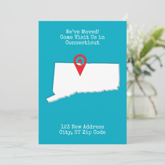 We zijn verhuisd! Kom ons bezoeken in Connecticut Aankondiging (Staand voorkant)