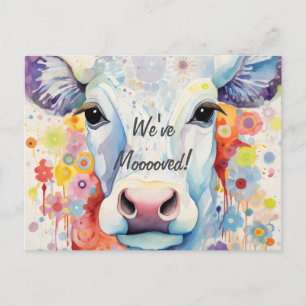 We zijn verhuisd! Kunstzinnige koe Briefkaart
