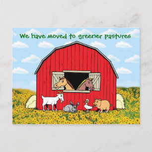 We zijn verhuisd met boerderijdieren Nieuw adres Aankondigingskaart