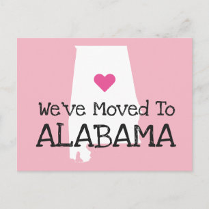 We zijn verhuisd naar Alabama Pink Heart Briefkaart