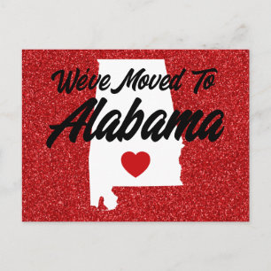 We zijn verhuisd naar Alabama Rood Glitter Briefkaart