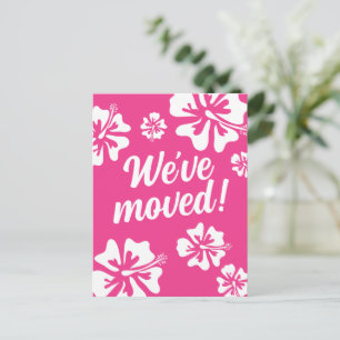 We zijn verhuisd naar een roze Hawaii bloem verhui Aankondigingskaart
