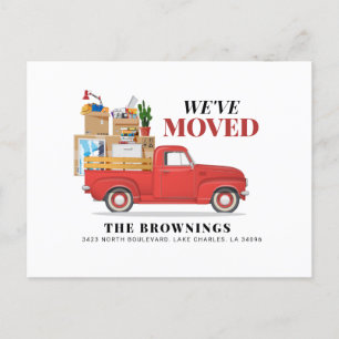 We zijn verhuisd naar Rustic Red Truck Verhuizen N Aankondigingskaart