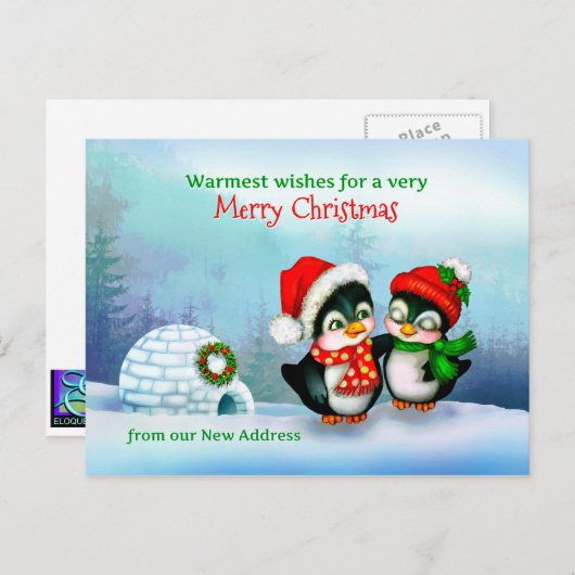 We zijn verhuisd, nieuw thuisadres Kerstmis Pinguï Feestdagenkaart (Voorkant / Achterkant)