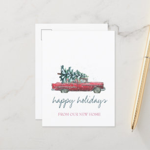We Zijn Verhuisd,Retro Auto,Kerstboom Aankondigingskaart