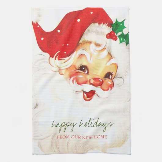 We zijn verhuisd, Retro Santa Claus. Theedoek (Verticaal)