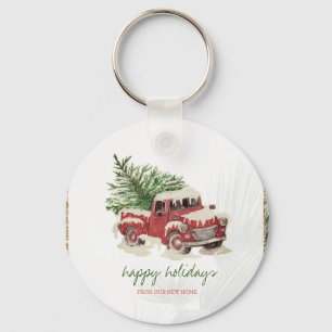We zijn verhuisd, Rode Truck, Kerstsneeuw Holiday Sleutelhanger