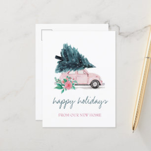 We Zijn Verhuisd,Roze Auto,Kerstboom Aankondigingskaart