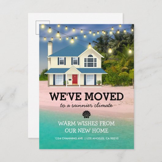 We zijn verhuisd | Strand Ocean New Home Aankondigingskaart (Voorkant / Achterkant)