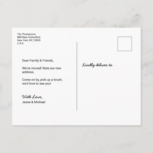 We zijn verhuisd Thuis Moderne typografie Aangepas Aankondigingskaart (Achterkant)