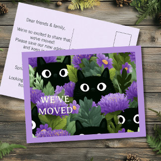 We Zijn Verhuisd Verhuisbericht Zwarte Kat Paars Briefkaart