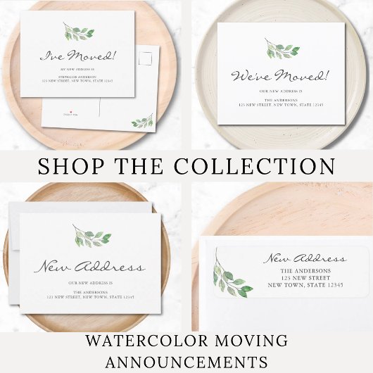 We zijn verhuisd Waterverf Bladeren Bewegen Aankondigingskaart