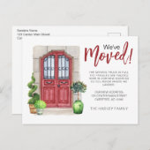 We zijn verhuisd Waterverf Rode Deur Aankondigingskaart (Voorkant / Achterkant)