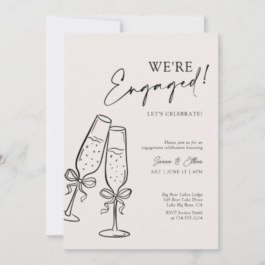 We zijn verloofd met het moderne Black Bow Champag Kaart (Voorkant)