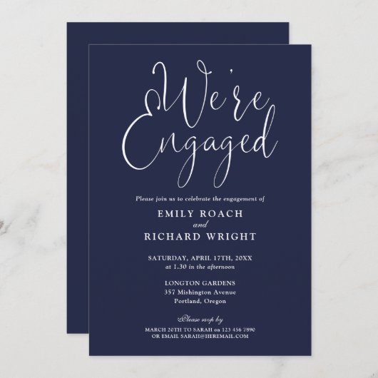 We zijn verloofd met het script Navy Blue Engageme Kaart (Voorkant / Achterkant)
