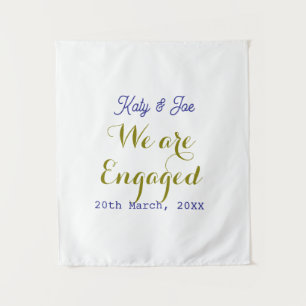 We zijn verloofd paarse gouden naam datum elegante wandkleed