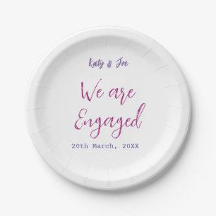 We zijn verloofd paarse roze naam datum elegant ee papieren bordje