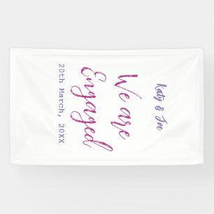 We zijn verloofd paarse roze naam datum elegant ee spandoek