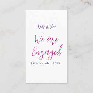 We zijn verloofd paarse roze naam datum elegant ee visitekaartje
