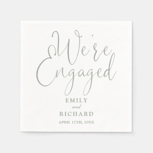 We zijn verloofd Sage Green Script Verloving Feest Servet