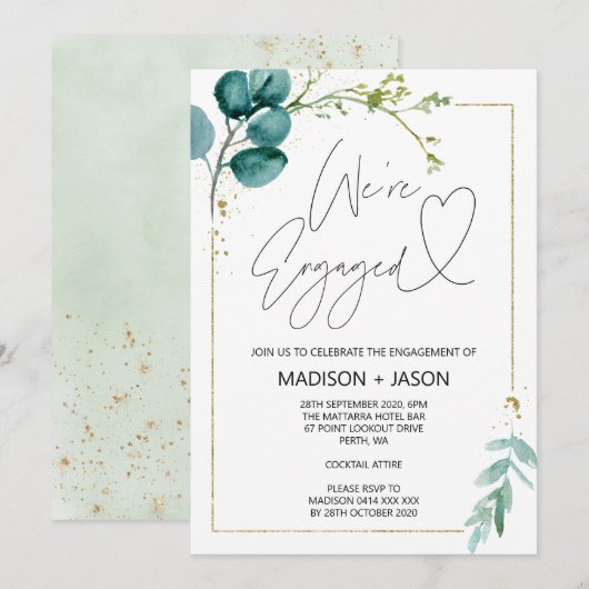 We zijn verlovingsfeest Eucalyptusl Gold Kaart (Voorkant / Achterkant)