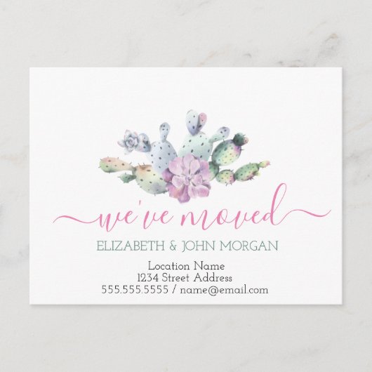 We zijn verplaatst, Cactus Succulent Aankondigingskaart (Voorkant)