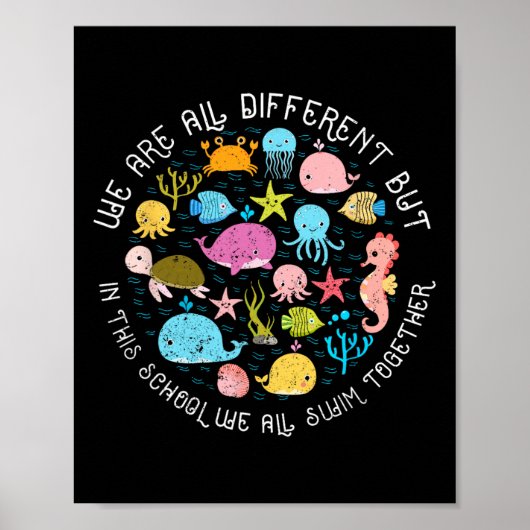 We zijn verschillend, maar in deze school zwemmen poster (Voorkant)