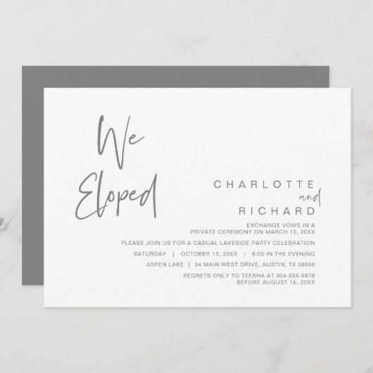 We zijn weggelopen, Bruiloft Elopement Feest Vieri Kaart (Voorkant / Achterkant)