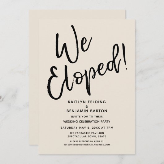 We zijn weggelopen! Casual Cream bruiloftsfeest na Kaart (Voorkant / Achterkant)