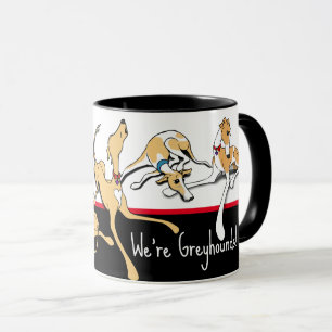 We zijn windhonden! Zwart, wit en rood thema. Mok