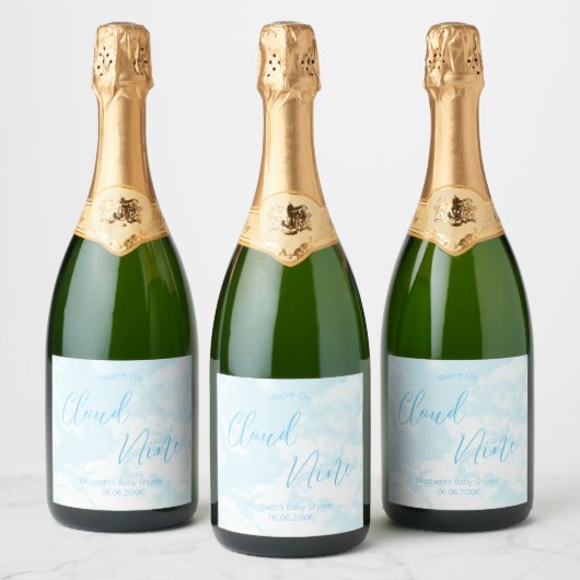 We zitten op Cloud Nine Baby shower Sparkling Wijnetiket (Flessen)