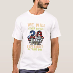 We zullen nooit de 911 Twins Tower 202 van Patriot T-shirt
