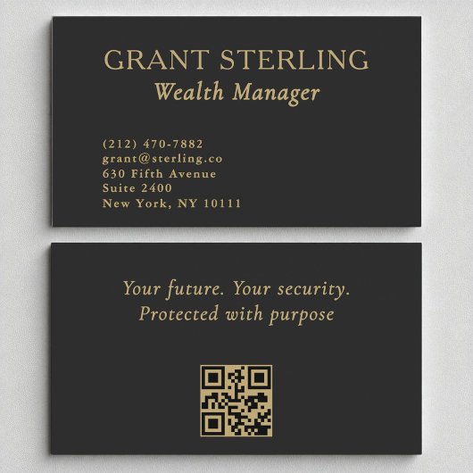 Wealth Manager Minimalist Black Gold QR-code Visitekaartje