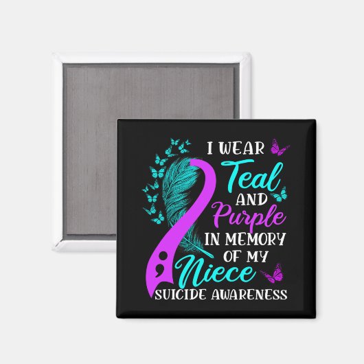 Wear Teal Purple In Memory Of My Niece Suicide Awa Magneet (Voorkant / Achterkant)