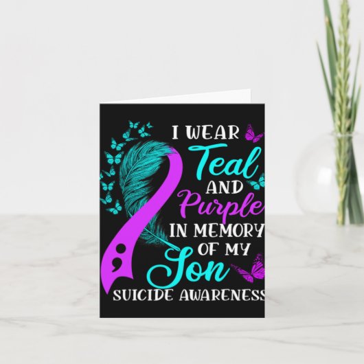 Wear Teal Purple In Memory Of My Son Suicide Aware Kaart (Voorkant)