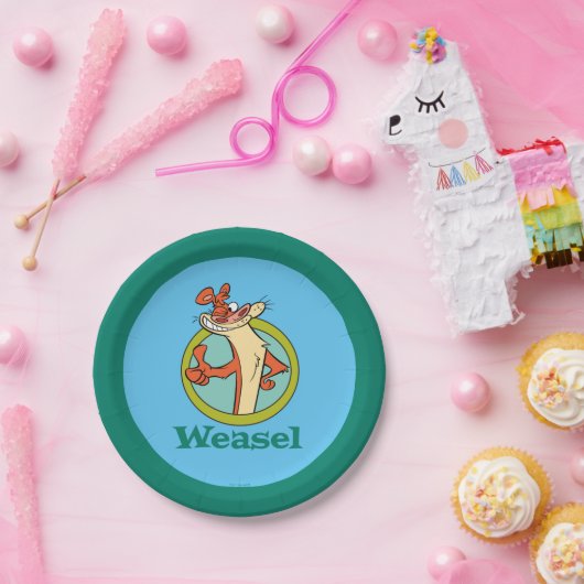 Weasel duikt op teken grafisch papieren bordje (Feest)