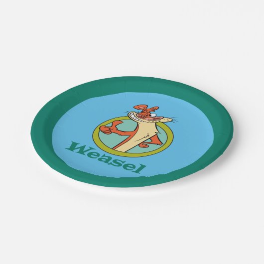 Weasel duikt op teken grafisch papieren bordje (Gekanteld)