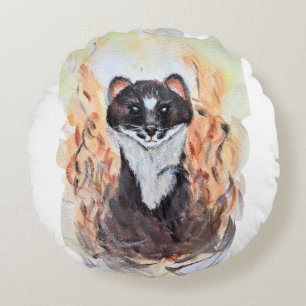 Weasel Magic Humor Totem Harmony Waterverf Mysti Rond Kussen