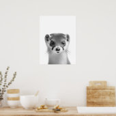 Weasel Woodland Modern Portret zwart wit Poster (Keuken)