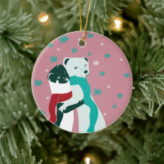 Weaseltangen met Kerstmis in Roze Keramisch Ornament