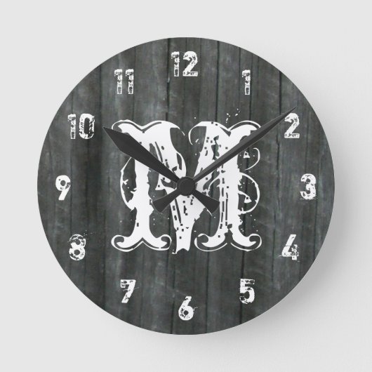 Weathered Barn Wood Geïnspireerde monogram klok (Voorkant)